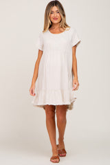 Beige Frayed Hem Maternity Dress