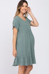 Sage Frayed Hem Maternity Dress