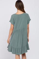 Sage Frayed Hem Maternity Dress