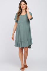 Sage Frayed Hem Maternity Dress