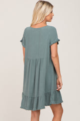 Sage Frayed Hem Dress