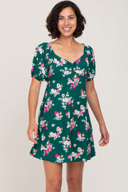 Forest Green Floral Tie Back Dress