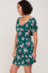 Forest Green Floral Tie Back Dress