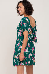 Forest Green Floral Tie Back Dress