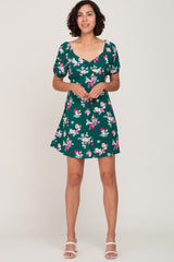 Forest Green Floral Tie Back Dress