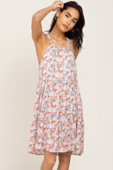 Light Blue Floral Halter Tiered Dress