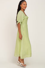 Light Green Smocked Ruffle Accent Midi Dress