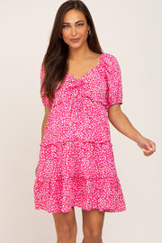 Fuchsia Leopard Print Front Tie Ruffle Tiered Maternity Dress