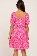 Fuchsia Leopard Print Front Tie Ruffle Tiered Maternity Dress