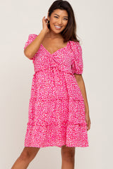 Fuchsia Leopard Print Front Tie Ruffle Tiered Maternity Dress