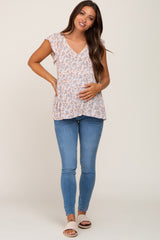 Taupe Floral Crochet Lace Maternity Top