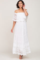 Ivory Overlay Off Shoulder Maxi Dress