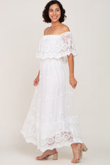 Ivory Overlay Off Shoulder Maxi Dress