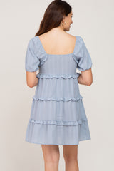 Light Blue Plaid Ruffle Tier Maternity Dress