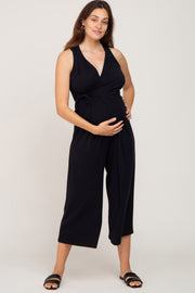 Black Sleeveless Flare Maternity Jumpsuit