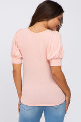 Light Pink Knit Puff Sleeve Maternity Top