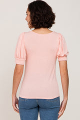 Light Pink Knit Puff Sleeve Top