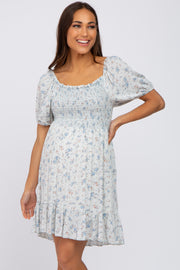 Light Blue Floral Smocked Maternity Mini Dress