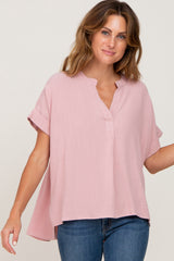 Pink Split Hem Cuffed Top