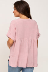 Pink Split Hem Cuffed Maternity Top