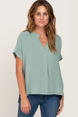 Sage Split Hem Cuffed Top