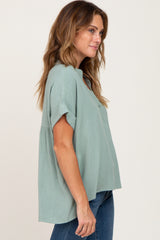 Sage Split Hem Cuffed Top