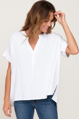 White Split Hem Cuffed Maternity Top