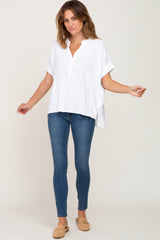 White Split Hem Cuffed Top