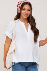 White Split Hem Cuffed Maternity Top