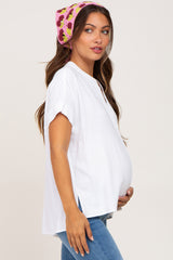 White Split Hem Cuffed Maternity Top