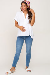 White Split Hem Cuffed Maternity Top