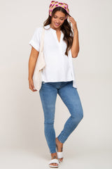 White Split Hem Cuffed Maternity Top