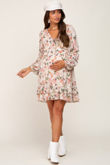 Cream Floral Ruffle Hem Maternity Mini Dress