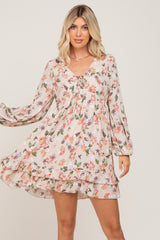 Cream Floral Ruffle Hem Maternity Mini Dress