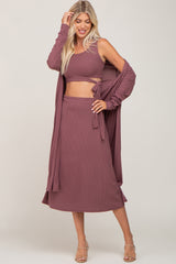 Mauve 3-Piece Skirt and Cardigan Maternity Set