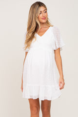 White Swiss Dot Smocked Maternity Dress