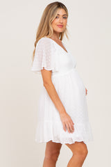 White Swiss Dot Smocked Maternity Dress