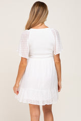 White Swiss Dot Smocked Maternity Dress