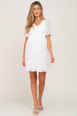 White Swiss Dot Smocked Maternity Dress