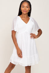 White Swiss Dot Smocked Maternity Dress