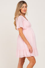 Light Pink Swiss Dot Smocked Maternity Dress