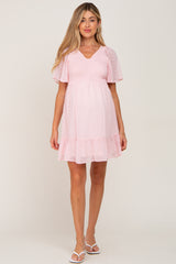 Light Pink Swiss Dot Smocked Maternity Dress