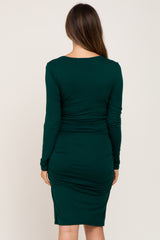 Forest Green Long Sleeve Ruched Maternity Dress