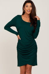 Forest Green Long Sleeve Ruched Maternity Dress