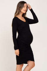 Black Long Sleeve Ruched Maternity Dress