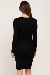 Black Long Sleeve Ruched Maternity Dress