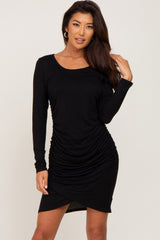 Black Long Sleeve Ruched Dress