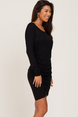 Black Long Sleeve Ruched Dress