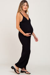 Black Ribbed Basic Maternity Maxi Dress