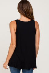 Black Ruffle Hem Tank Top